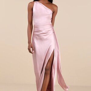 Dusty Lavender Satin One-Shoulder Maxi Dress